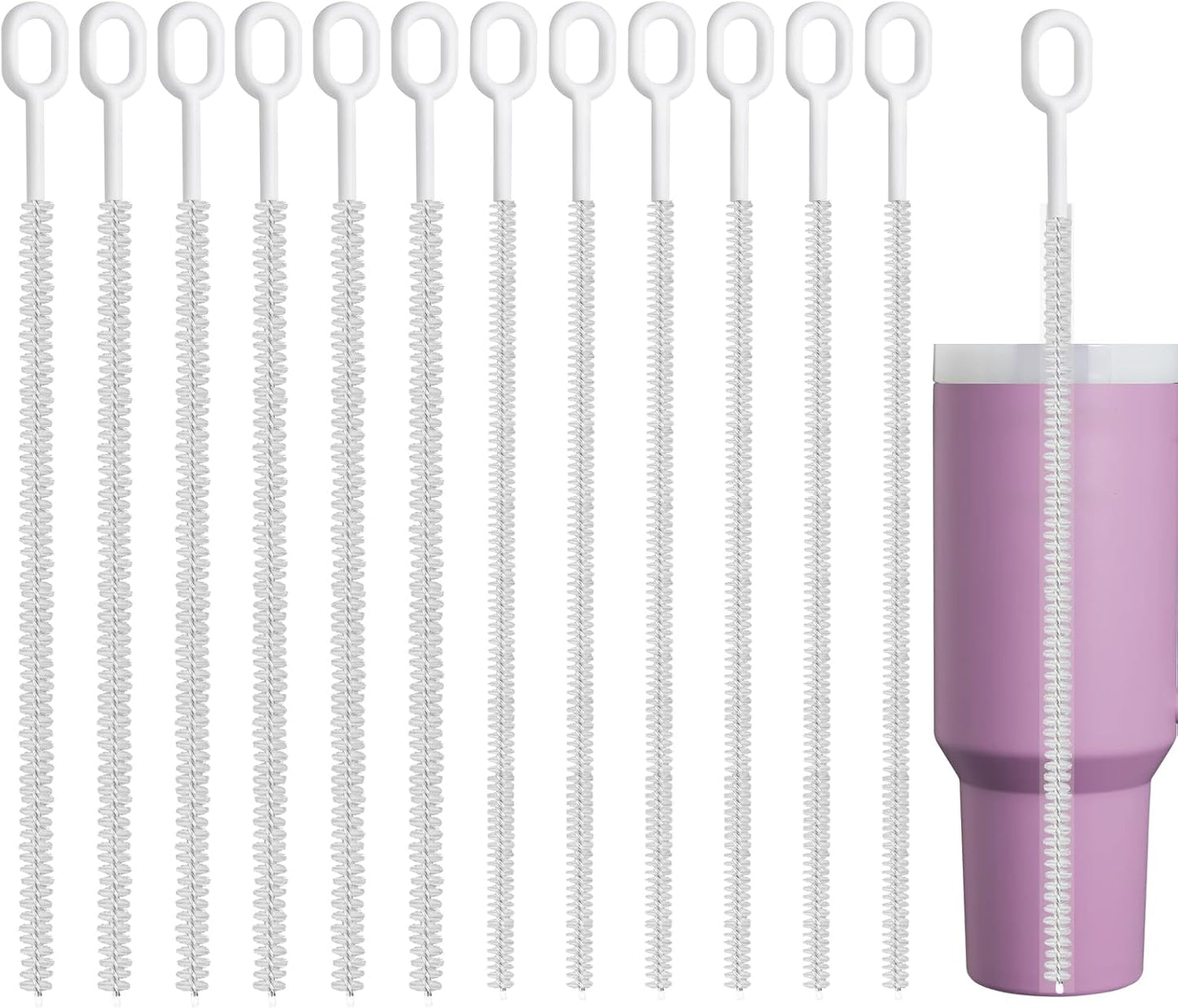 NiHome 12-Pack Extra Long Heavy Duty Straw Cleaning Brushes for Stanley Tumbler 40/30/20 oz, 12" Reusable 2 Different Diameters Brush Set Thin to Smoothie Straws Brushes, Wide Straw Cleaning Brush