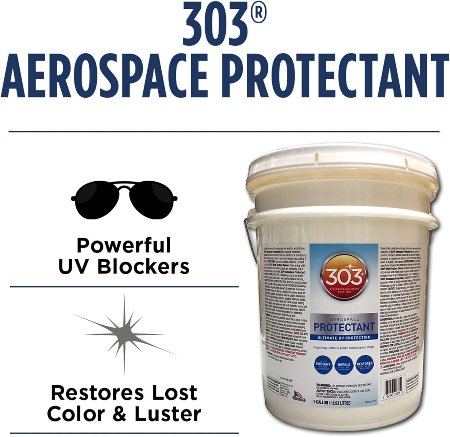 303 Products (30308CSR) UV Protectant Spray for Vinyl, Plastic, Rubber, Fiberglass, Leather & More – Dust and Dirt Repellant - Non-Toxic, Matte Finish, 16 Fl. oz., White