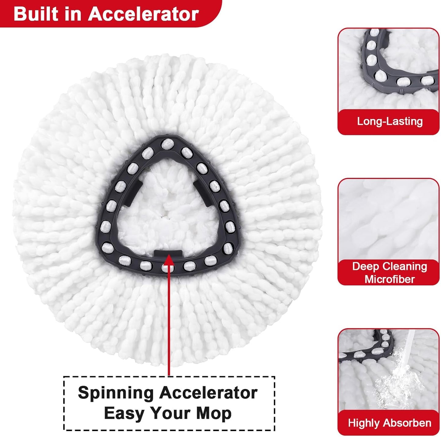 Spin Mop Replacement Head 4 Pack Mop Refill Compatible with Ocedar Triangle Swivel Mops Microfiber Swivel Mop Refill,Deep Clean,Machine Washable and Easy to Replace