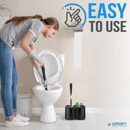 UMIEN Toilet Brush and Plunger Set 18-in - Updated 2025 No-Rust - Stainless Steel Design - Long Handles - with Freestanding Canister