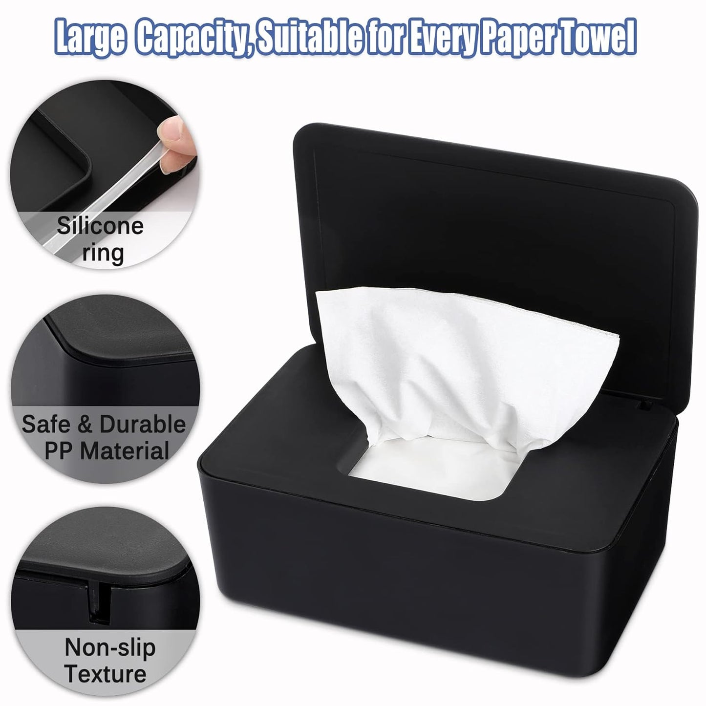 NOVWANG Wipes Dispenser, Large Capacity Baby Wipe Holder(8.3L × 4.9W × 3.9H Inches) Refillable Wipes Container with Sealing Design Baby Wet Wipes Dispenser for Bathroom Home Office Car