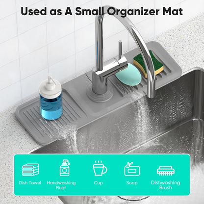24 Inch Longer Faucet Mat for Kitchen Sink, 5° Slope Fast Self-draining, Kitchen Sink Splash Guard Silicone Sink Faucet Mat Splash Guard Kitchen Sink Area Tidy Splash Faucet Guard Draining Mat