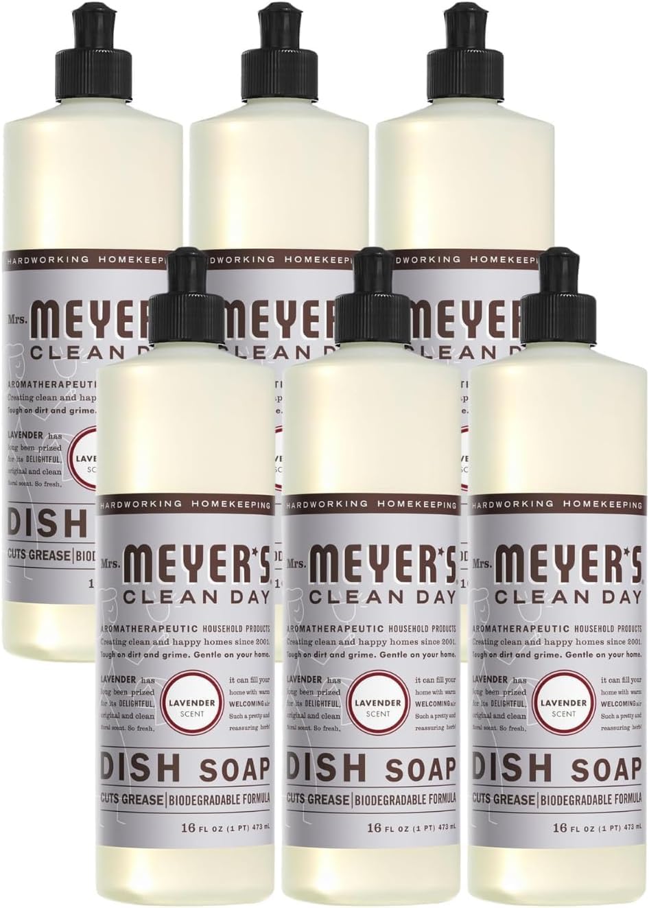 MRS. MEYER'S CLEAN DAY Liquid Dish Soap, Basil Scent, 16 Fl Oz Bottle - 3 Pack