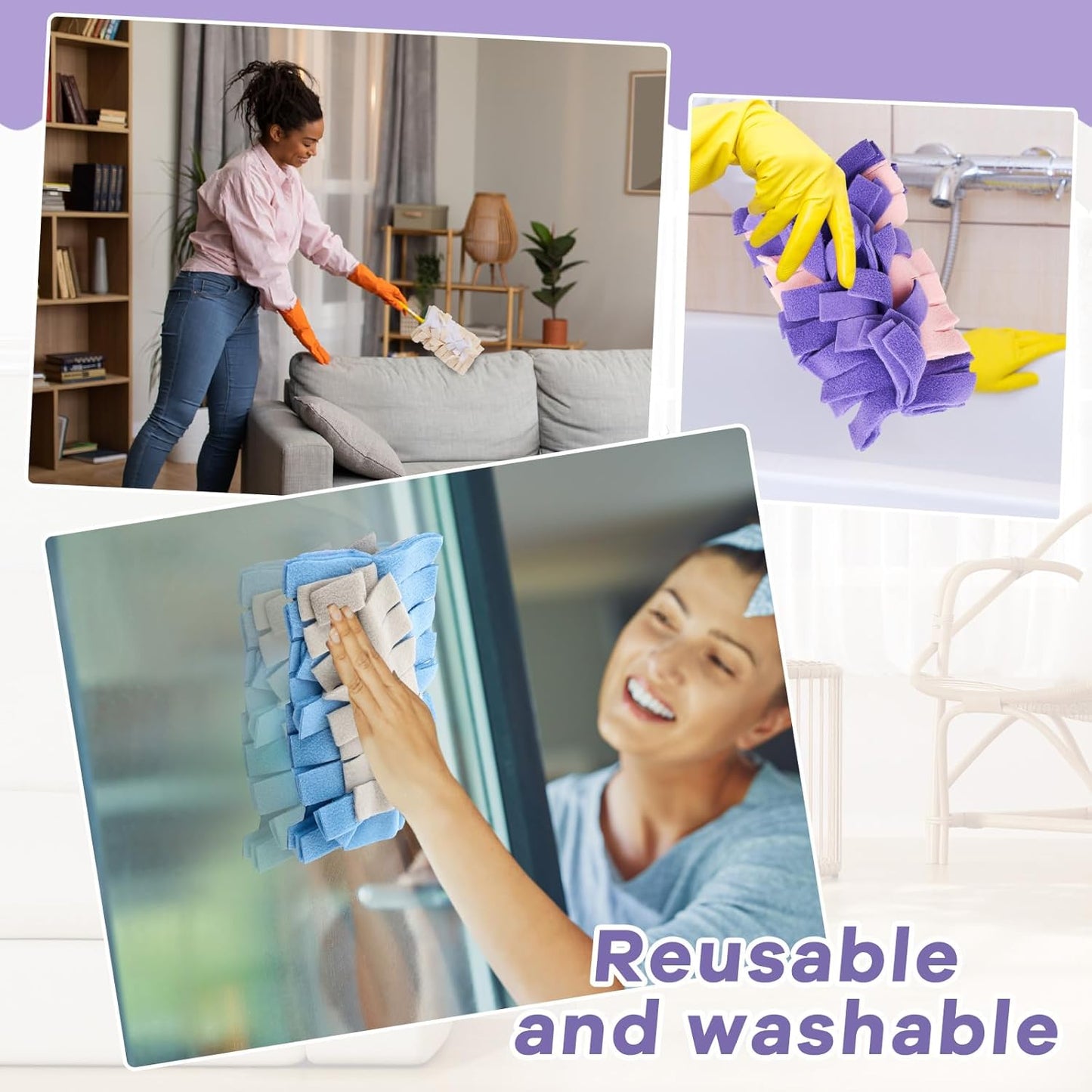 Zubebe 12 Pcs Duster Refill Reusable Fleece Duster Refills Feather Flat Dusters Multi Surface Washable Cleaning Pads Tools for Home, Blinds, Car, Pet, Furniture, Fans (Dark Color)