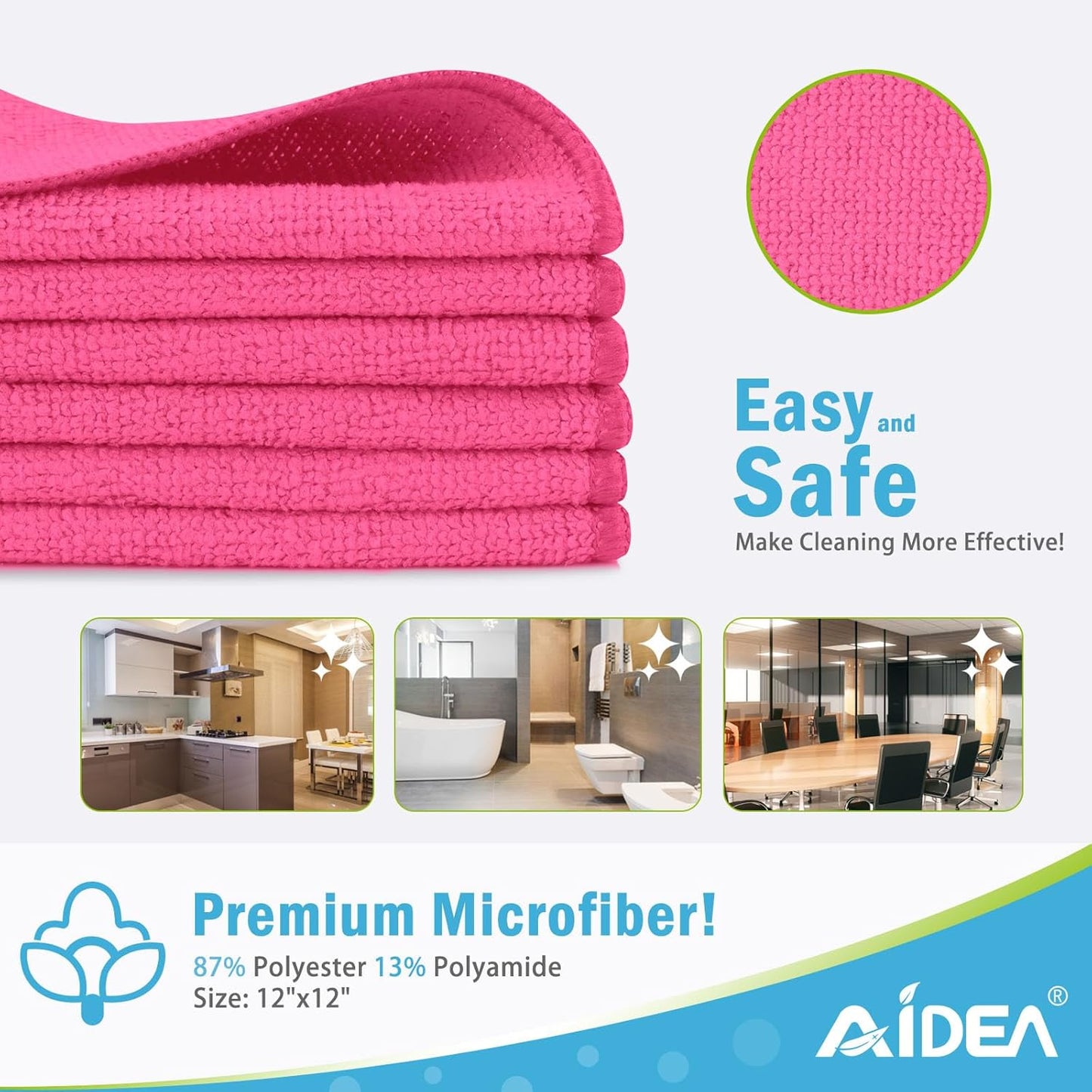 AIDEA Microfiber Cleaning Cloth-50PK, Soft Microfiber Towels for Cars, Absorbent Cleaning Rags, Lint-Free Streak-Free Wash Cloths for House, Kitchen, Window(12in.x12in)