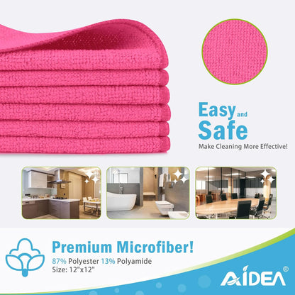 AIDEA Microfiber Cleaning Cloth-50PK, Soft Microfiber Towels for Cars, Absorbent Cleaning Rags, Lint-Free Streak-Free Wash Cloths for House, Kitchen, Window(12in.x12in)