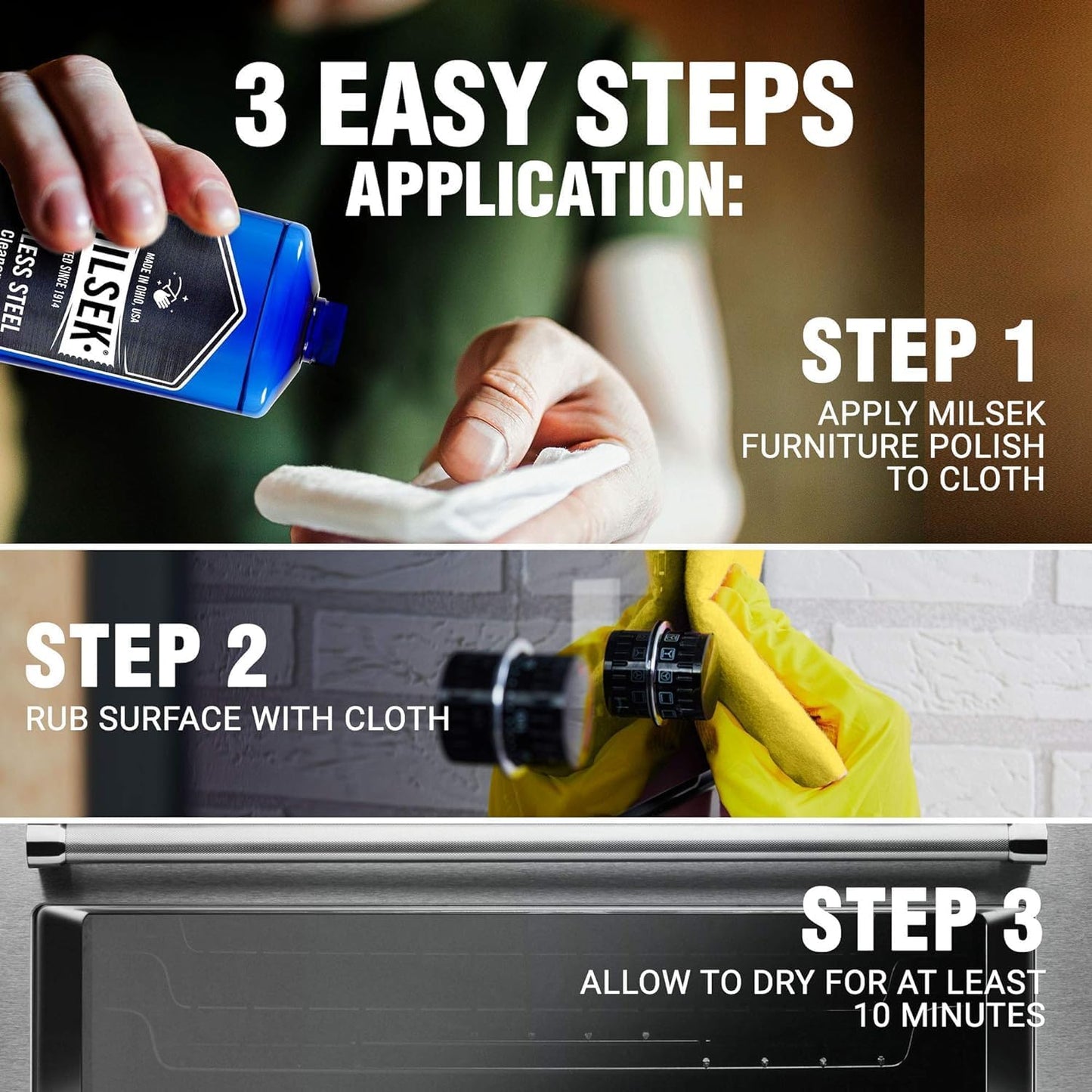 Milsek Stainless Steel Cleaner - Multipurpose Cleaning Supplies for Home and Kitchen Appliances, Sink, Stovetop, Dishwasher, Microwaves and Refrigerators - 12 Fl Oz (Pack of 1)