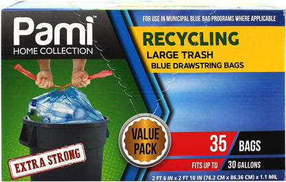 PAMI Recycling Tall Kitchen Drawstring Trash Bags- Extra-Strong Plastic Garbage Bags- Thick Trash Can Liners For Kitchen & Outdoor Bins- 2ft x2ft Unscented Trash Bags (13 Gallon – 60 Count – Clear)