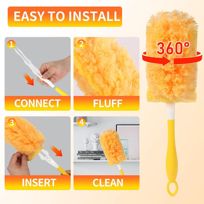 36 Pack Dusters Compatible with Swiffer Dusters for Cleaning, with 1 Handle, Multisurface 360° Dusters with 4X Microfibers, Disposable Heavy Duty Duster Refills, Helps Remove Allergens