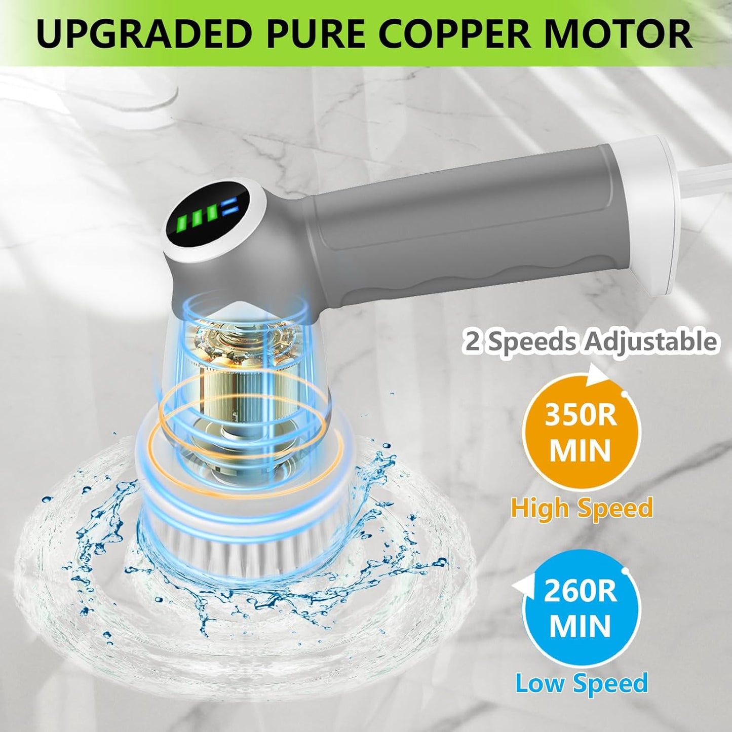 DAESUNG Electric Spin Scrubber, Cordless Power Scrubber & Electric Cleaning Brush with 7 Replaceable Heads, Dual Speed IPX7 Waterproof Handheld Scrubber for Bathroom, Shower & Tile Cleaning