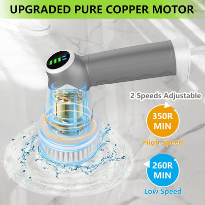 DAESUNG Electric Spin Scrubber, Cordless Power Scrubber & Electric Cleaning Brush with 7 Replaceable Heads, Dual Speed IPX7 Waterproof Handheld Scrubber for Bathroom, Shower & Tile Cleaning