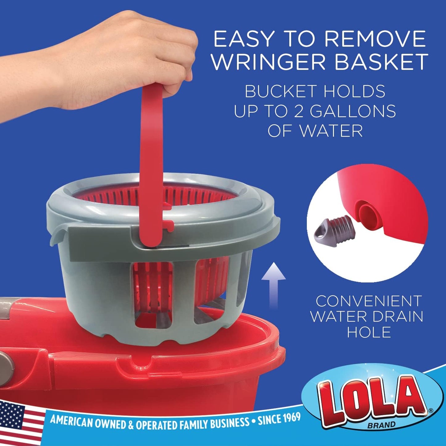 LOLA Revolution Spin Mop & Bucket System, Braided Mop Head, Durable Alloy Handle, 360 Spinning Action, Great for Any Hard Floor Surface