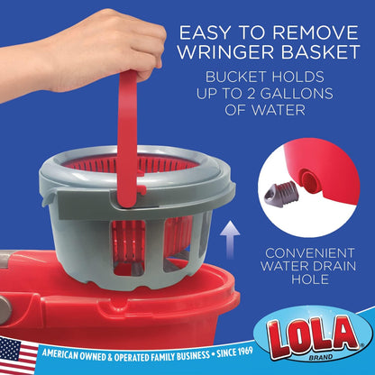 LOLA Revolution Spin Mop & Bucket System, Braided Mop Head, Durable Alloy Handle, 360 Spinning Action, Great for Any Hard Floor Surface