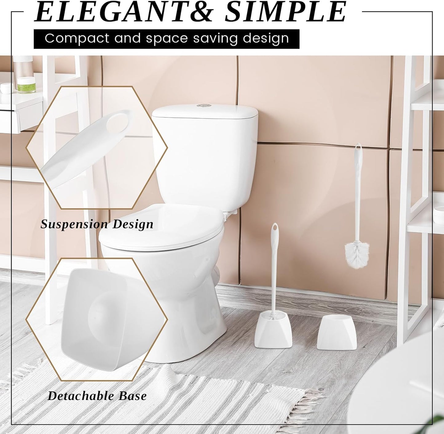 FoldTier 15 Sets Toilet Holder and Brush Set 16.14 Inch Toilet Bowl Cleaner Brush with Caddy Bathroom Scrub Plastic Scrubber with Long Handle for Bathroom Cleaning, Easy to Assemble (White)