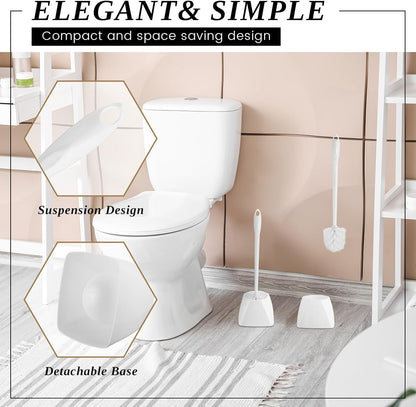 FoldTier 15 Sets Toilet Holder and Brush Set 16.14 Inch Toilet Bowl Cleaner Brush with Caddy Bathroom Scrub Plastic Scrubber with Long Handle for Bathroom Cleaning, Easy to Assemble (White)