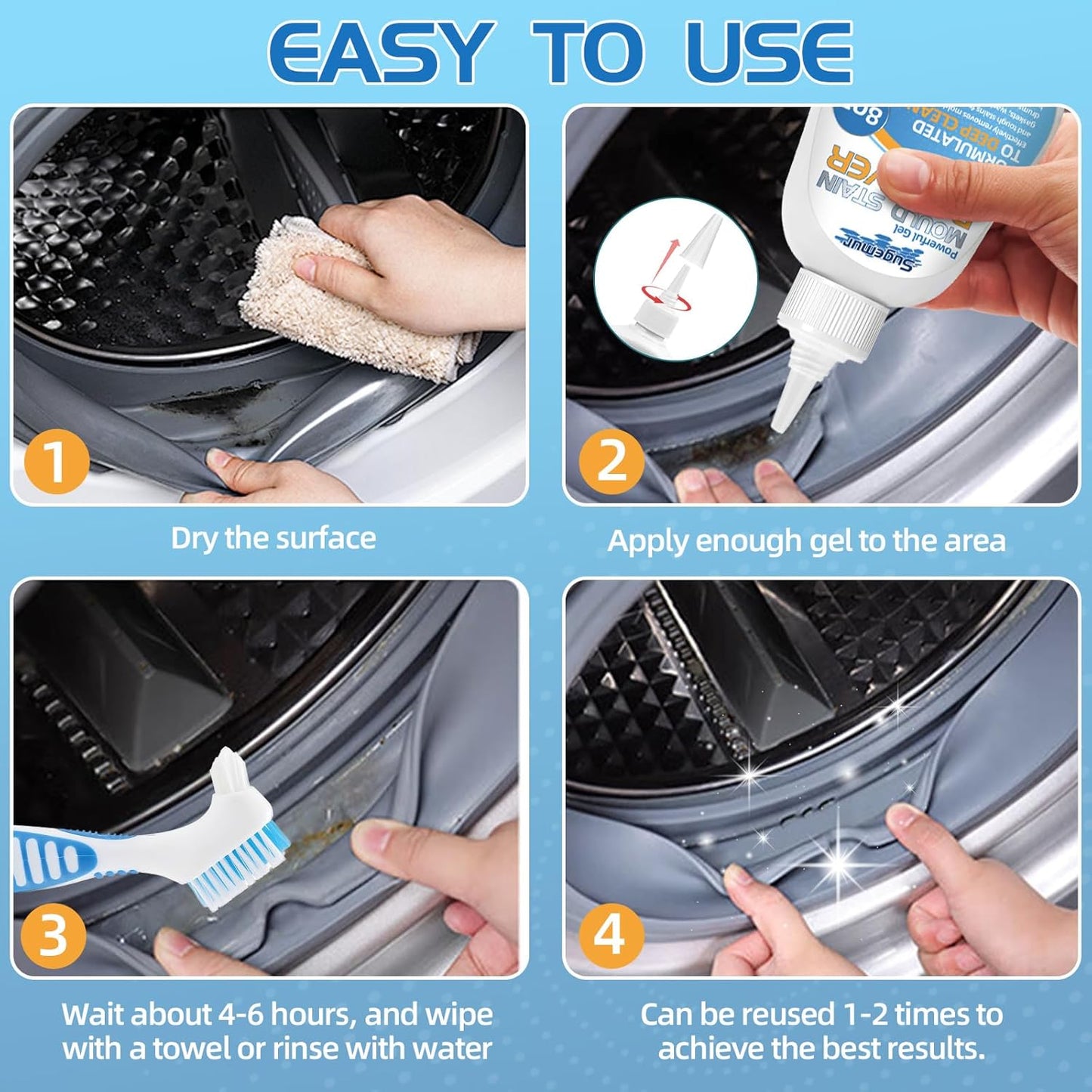 Sugelary Mold Stain Cleaner Gel, 8 Fl oz All-Purpose Gel for Home Use on Washing Machine Gasket, Bathroom Grout, Sink, Shower, Caulk, and Front Loader Seal