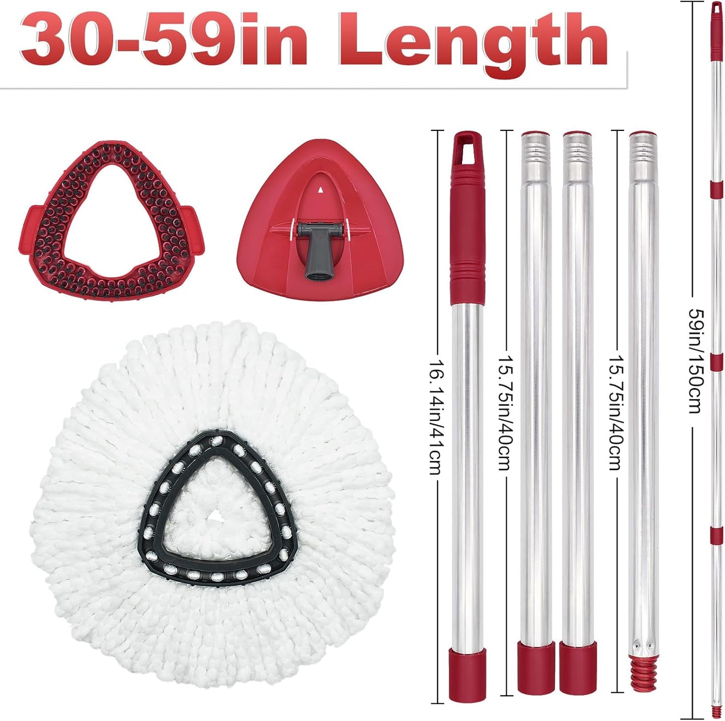 Spin Mop Replace Head, Base, Mop Handle Replacement for OCedar EasyWring 1 Tank System, Include 2 Microfiber Mop Head Replacement, 1 Sturdy Iron 30-58" Mop Handle, 1 Scrubber Head, 1 Spin Base