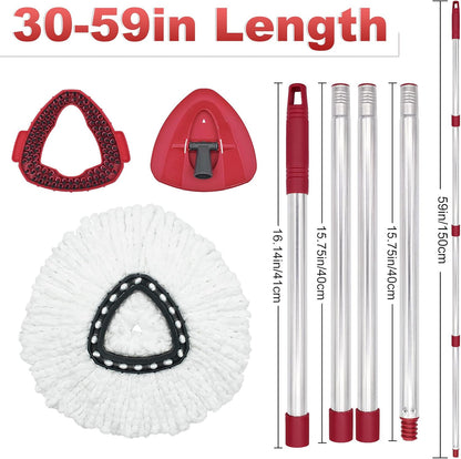 Spin Mop Replace Head, Base, Mop Handle Replacement for OCedar EasyWring 1 Tank System, Include 2 Microfiber Mop Head Replacement, 1 Sturdy Iron 30-58" Mop Handle, 1 Scrubber Head, 1 Spin Base