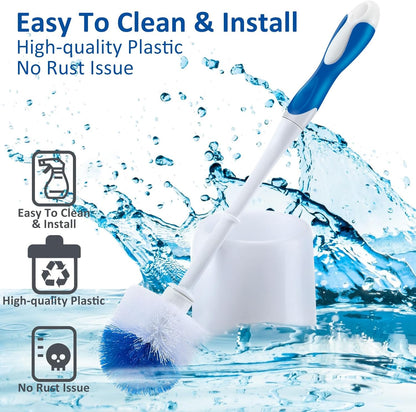Tioncy 6 Pack Toilet Brush with Holder, 14.96 Inch Toilet Bowl Brush Set, Stiff Bristles Scrubber for Deep Cleaning, Base Caddy, Bathroom Cleaning Supplies (Blue,White)