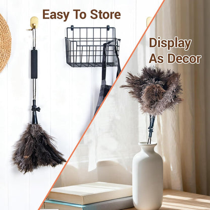 Extendable Ostrich Feather Duster, Natural Ostrich Feathers Long Handle Duster for Cleaning, 47” Soft & Fluffy Feather Duster for High Ceilings, Fans, Walls, Furniture, Home Dusting