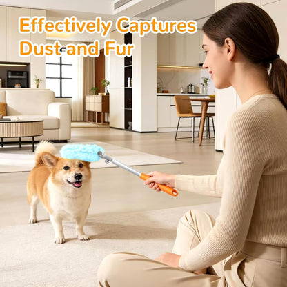 6 ft Heavy Duty Extendable Duster Handle with 50 Refills for Swiffer Duster, 360° Multi-Surface Dusters with 4X Cleaning Power for Home, Ceiling Fans, Windows, Dusting Hard-to-Reach Areas (Orange)