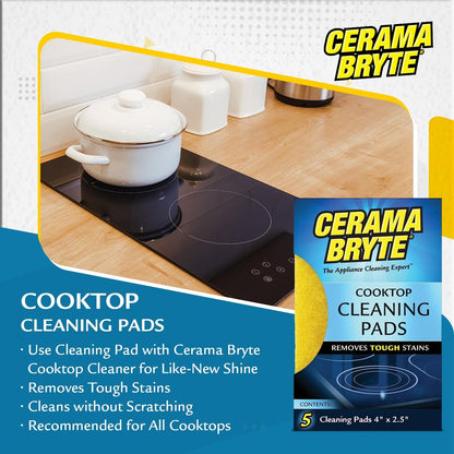 Cerama Bryte 10 Pack Cleaning Pads Cooktop, Stove Top Cleaner and Glass includes 1 Pow-R Grip Tool for easy cleaning