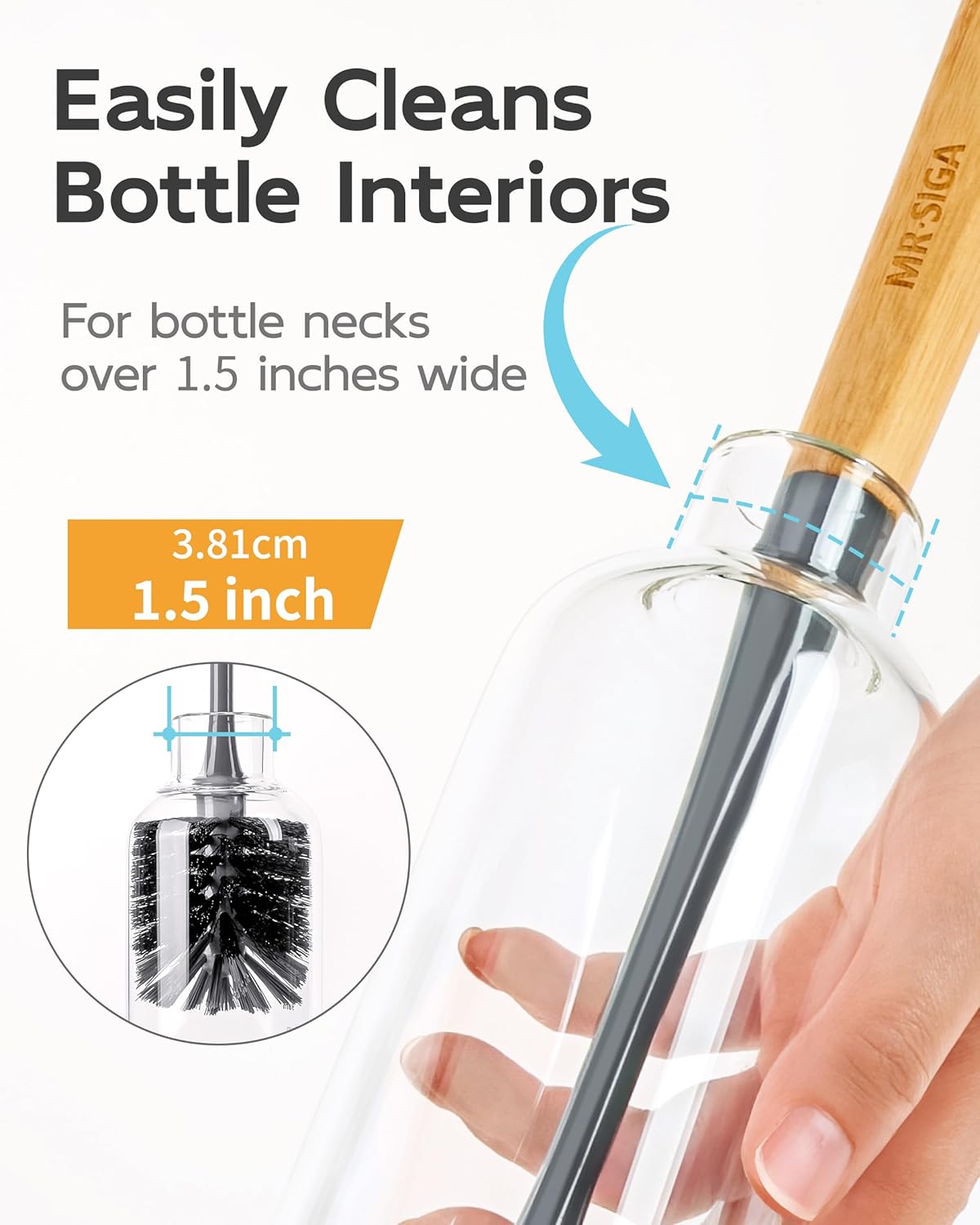 MR.SIGA Water Bottle Brush, Long Handle Bottle Brush for Water Glasses, Baby Bottles, Sports Bottles Cleaning, Black, 2 Pack