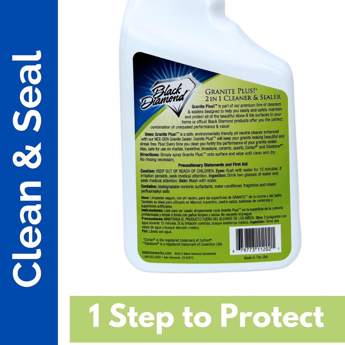 Black Diamond Stoneworks Granite Plus 2-in-1 Cleaner & Sealer, pH Neutral, Streak-Free Stone Cleaner for Granite, Marble, Quartz, Travertine & Limestone Countertops, Ready to Use (1-Gallon)