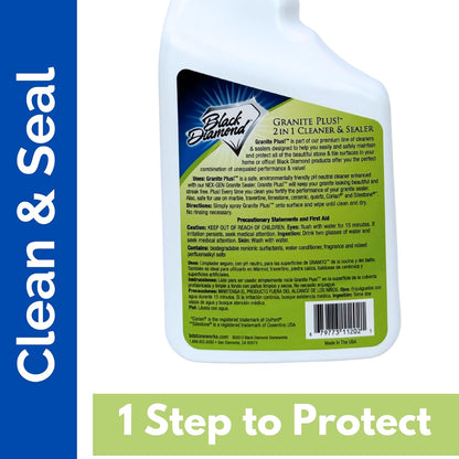 Black Diamond Stoneworks Granite Plus 2-in-1 Cleaner & Sealer, pH Neutral, Streak-Free Stone Cleaner for Granite, Marble, Quartz, Travertine & Limestone Countertops, Ready to Use (1-Gallon)