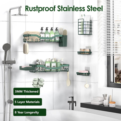 NESOMI Shower Caddy Adhesive Shower Organizer 7-Pack, Rustproof Stainless Steel Bathroom Shelves, Large Capacity No-Drill Rack Storage Accessories with Soap Dish Toothbrush Holder &24 Hooks Home Decor