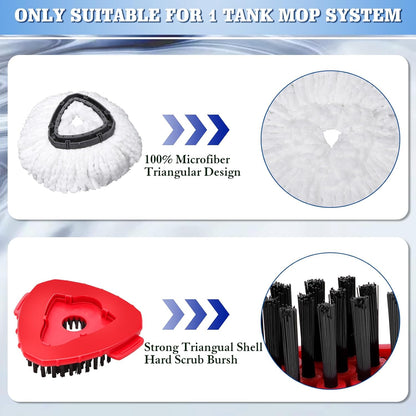 Spin Mop Scrub Brush Replacement (2 Pack +1 Base) for Ocedar RinseClean 2-Tank System – Stiff Bristles for Deep Grout & Tile Cleaning, Heavy Duty Bathroom & Kitchen Scrubber, Long-Lasting Gray Heads