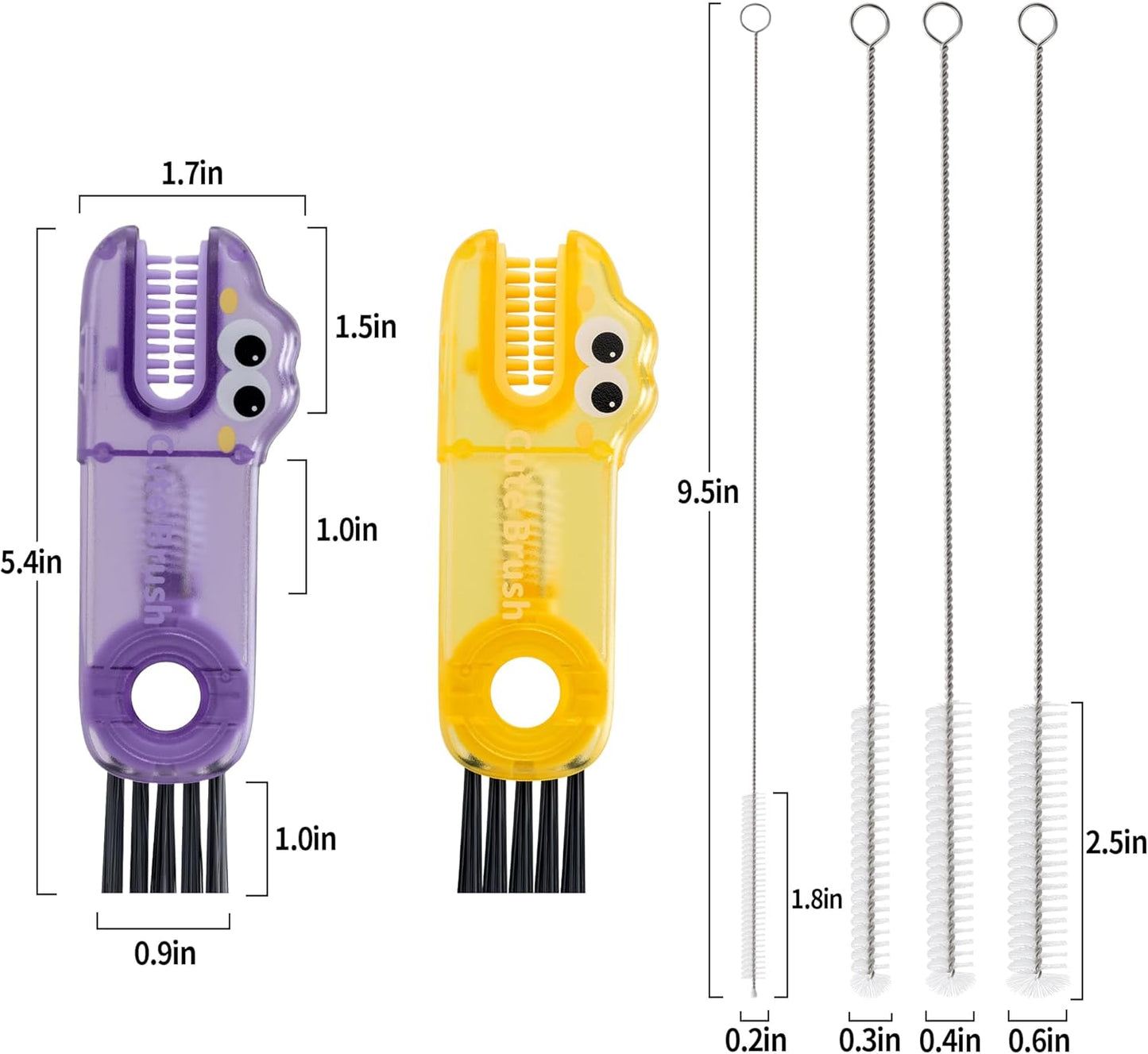 Five-Piece Bottle Brush Cleaning Set Includes 4 Straw Cleaning Brushes and 1 Cup Brush with Detachable Long Handle. Suitable for Cleaning Straws, Glasses, and Water Cups.