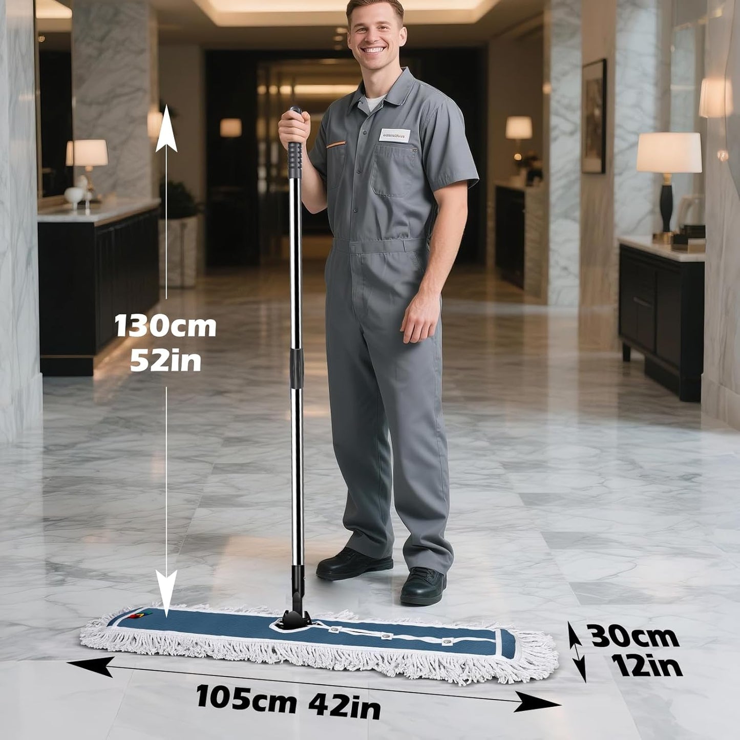 42" Commercial Dust Mop for Floor Cleaning, MASTERTOP Large Flat Mop with Long Handle, Sweeping Broom with 2 Different Mops Pads, Industrial Mop for Hardwood, Tile, Gym, Office, Mall, Warehouse