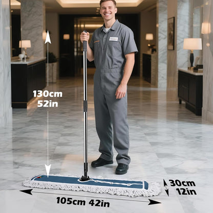 42" Commercial Dust Mop for Floor Cleaning, MASTERTOP Large Flat Mop with Long Handle, Sweeping Broom with 2 Different Mops Pads, Industrial Mop for Hardwood, Tile, Gym, Office, Mall, Warehouse