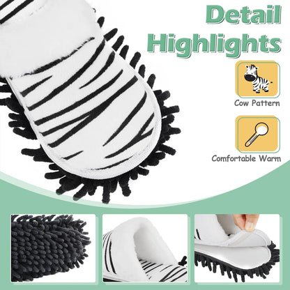 Microfiber Floor Mop Slippers House Dust Cleaning Tool Detachable Washable Shoes for Kitchen House Cleaning (Women 7-10/Men 5-8, Cow pattern)