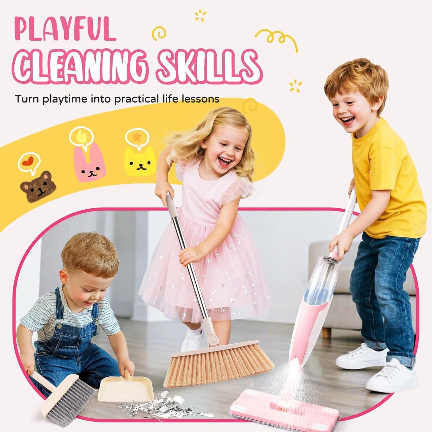 Toddler Spray Mop-Montessori Toys Mini Size Cleaning Mini Mop that Really Spray -Kid Pretend Play Toys Gift for Toddlers Girls Boys