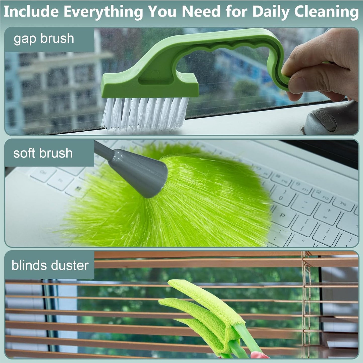 CALBEAU 15 Foot Dusters for Cleaning, Duster with Extension Pole 7-15ft, Microfiber Feather Duster Used for Cleaning Ceiling Fan, High Window, Blinds, Shutters, Sofa, Cobweb Duster for Home (14 PCS)