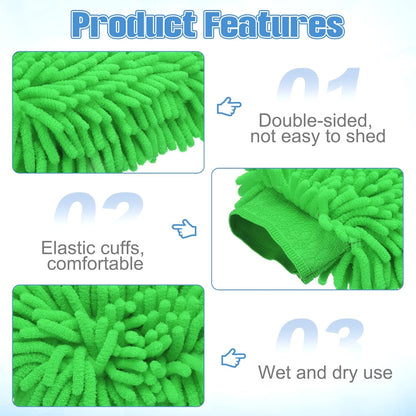 HARFINGTON 5pcs Chenille Microfiber Car Wash Mitts 9" x 5.5" Scratch Free Wash Gloves Absorbent Double Sided Plush 5 Color Cleaning Drying Mitts for Car Washing Home Clean