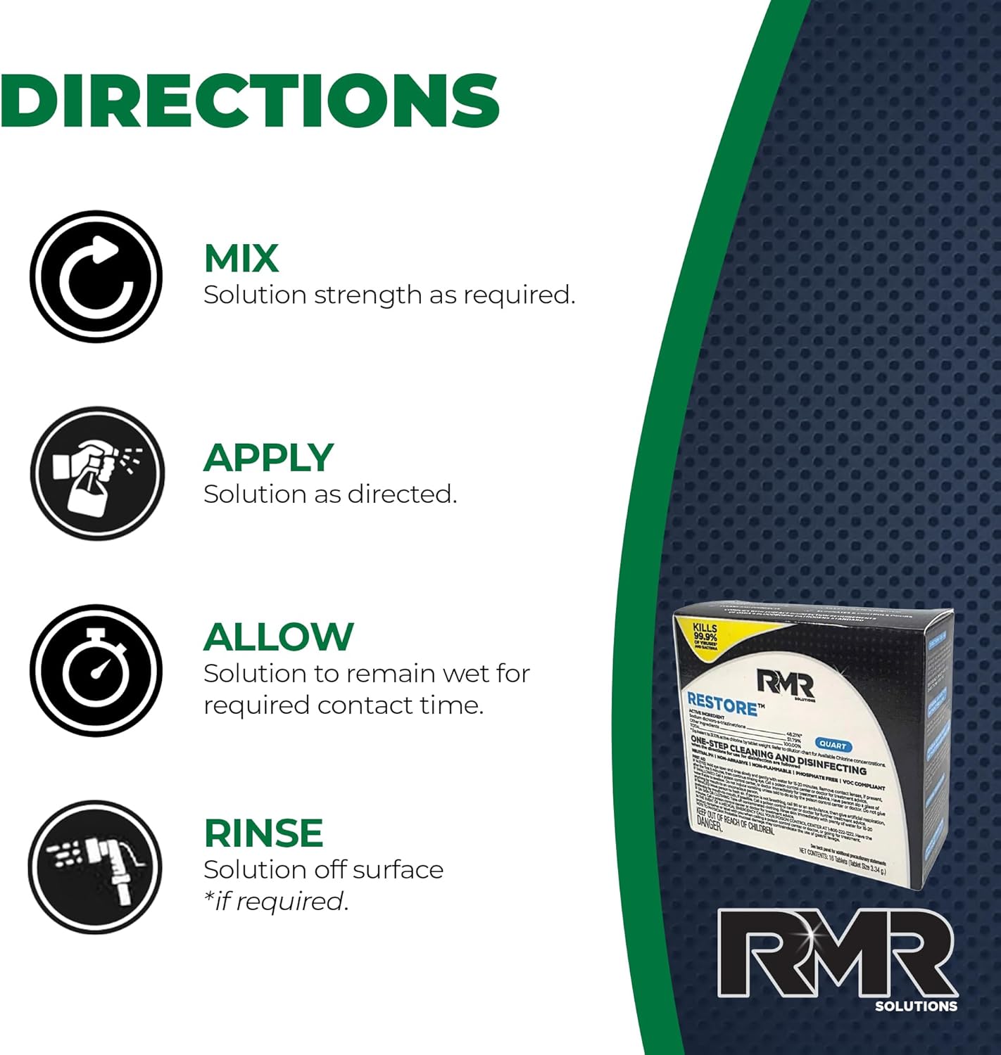 RMR Solutions RESTORE Disinfectant & Cleaner Concentrate, EPA Registered Mold Remover & Antibacterial Cleaning Solution for Kitchen, Bathroom, Floor, Home, Pet Areas, Counter, 3.34g, Makes 16 Quarts