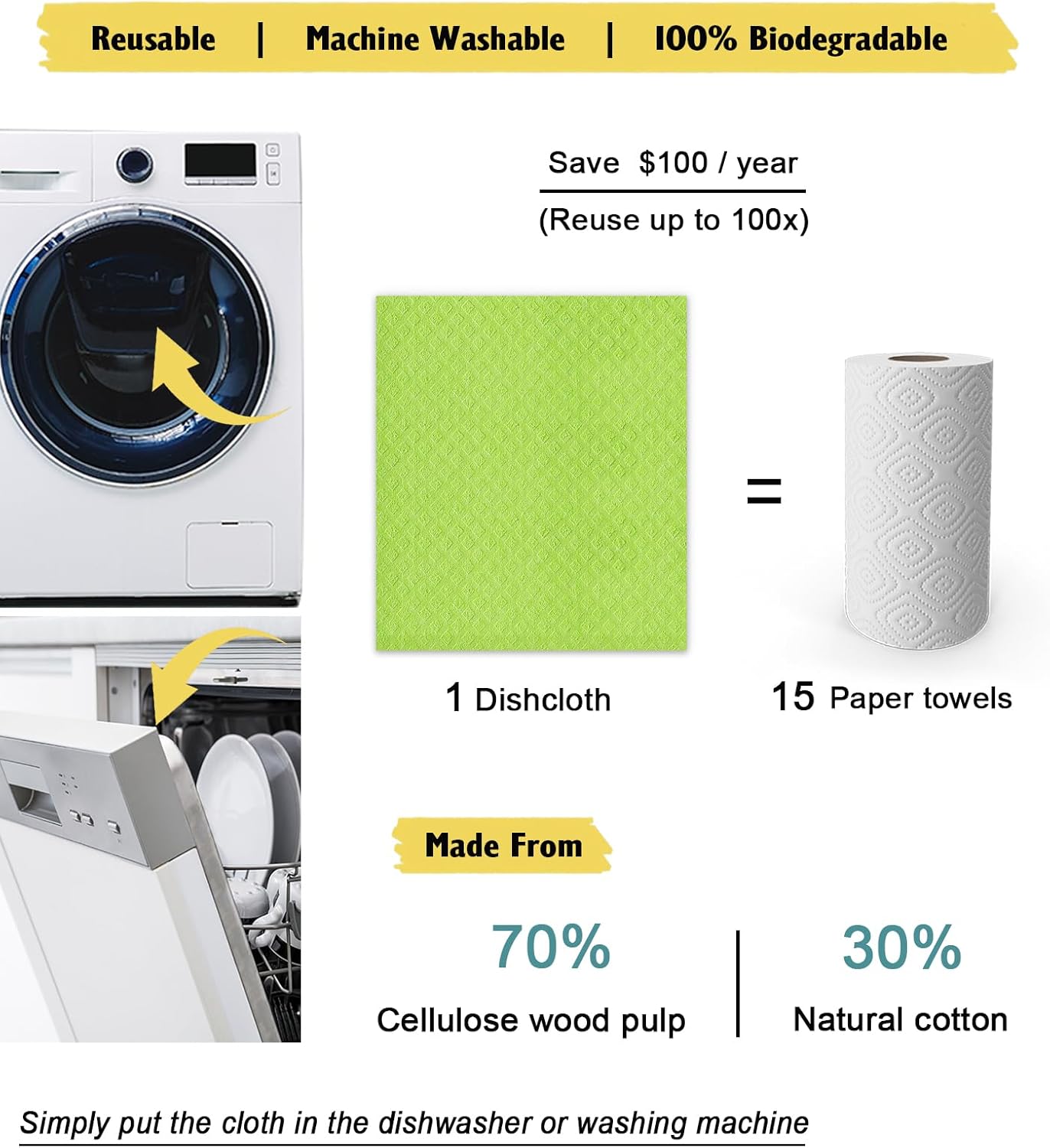 MoLKENE Swedish Dish Cloths - 10 Pack Reusable Kitchen Dishcloths - Ultra Absorbent Dish Towels for Washing Dishes - Cellulose Sponge Cloth Cleaning Rag - Assorted
