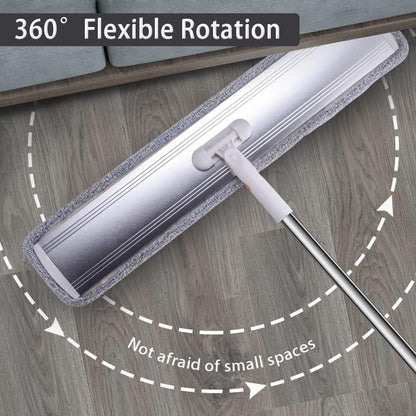 Flat Mop for Cleaning Floors Heavy Duty Microfiber Wet Mop Deep Cleaning for Hardwood, Tile & Laminate, Includes 4 Reusable Washable Pads and Adjustable Long Handle (32 in Mop Set)