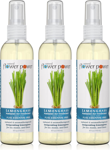 Natural Flower Power Air Freshener Spray - Odor Eliminator with Essential Oils for Home, Car & Fabric - Cruelty Free & Vegan - Variety Pack - Citrus & Spice + Lavender + Lemongrass - 3 x 4 fl oz