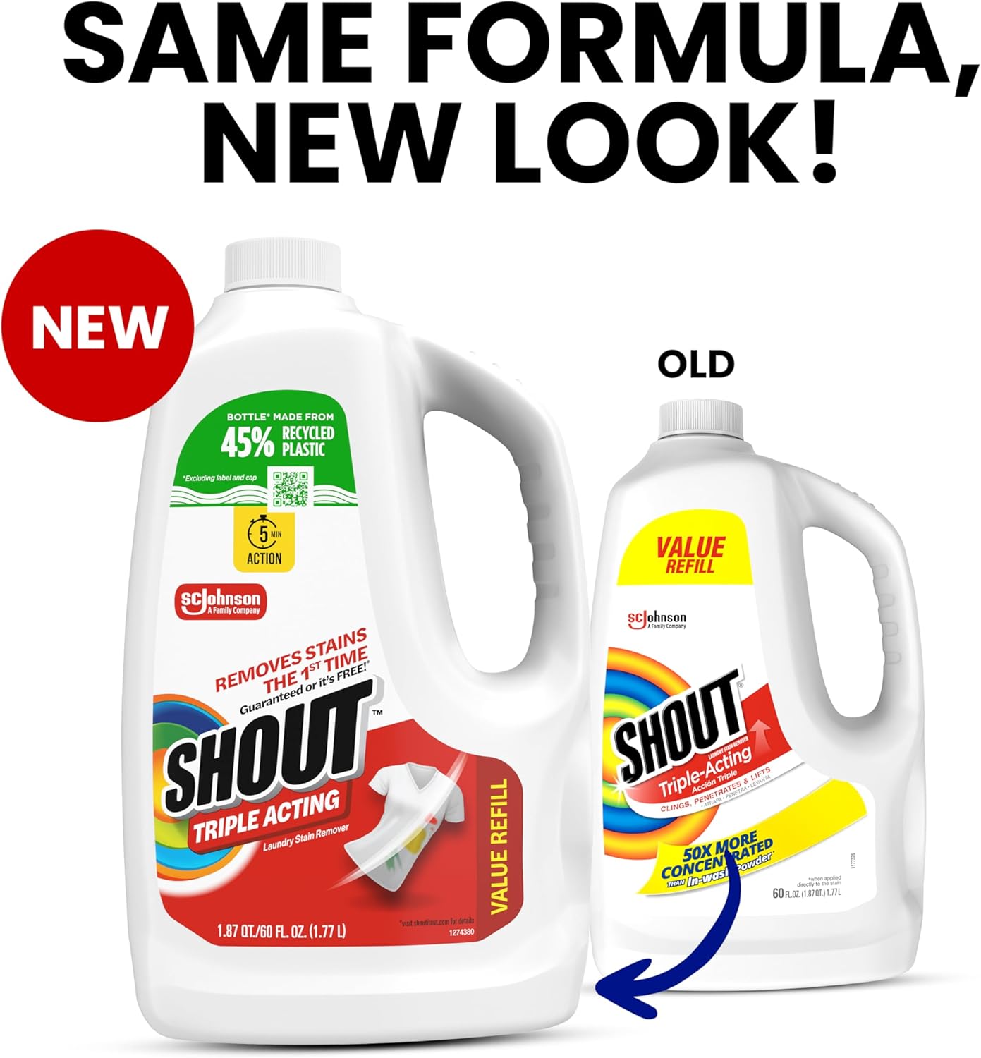 Shout Active Enzyme Laundry Stain Remover Spray for Clothes, Triple-Acting Formula Clings, Penetrates, and Lifts Tough & Everyday Stains - Prewash Refill 60oz (1.7L)