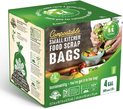 UNNI Compostable Trash Bags, 13 Gallon / 49.2 Liter, 50 Count, Extra Thick 0.9 Mil Tall Kitchen Food Scrap Bin Liners, Certified by BPI, CMA & OK compost HOME, Meets the ASTM D6400 Standard