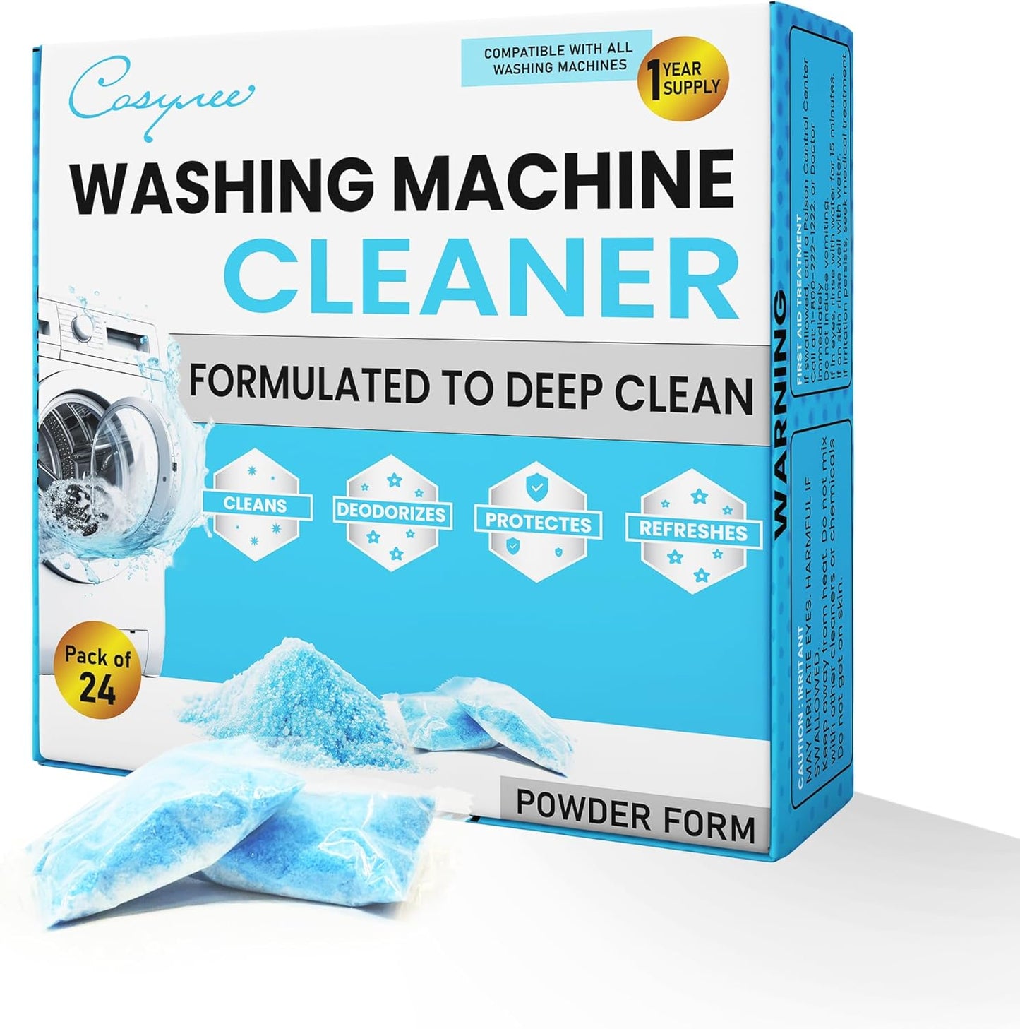 24 Washer Cleaner Tablets – Deep Cleans & Deodorizes All Washers, Removes Grime & Odor, Powerful Descaling Formula, Eco-Friendly, 1-Year Supply, Septic Safe
