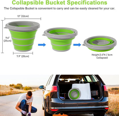 Collapsible Wash Bucket with Microfiber Mitt, 10L (2.6 Gallon) Portable Collapsiblle Buckett with Handle for Car Wash Household Cleaning, Multiuse Collapsibles Water Bucket and Car wash mitt - Grey