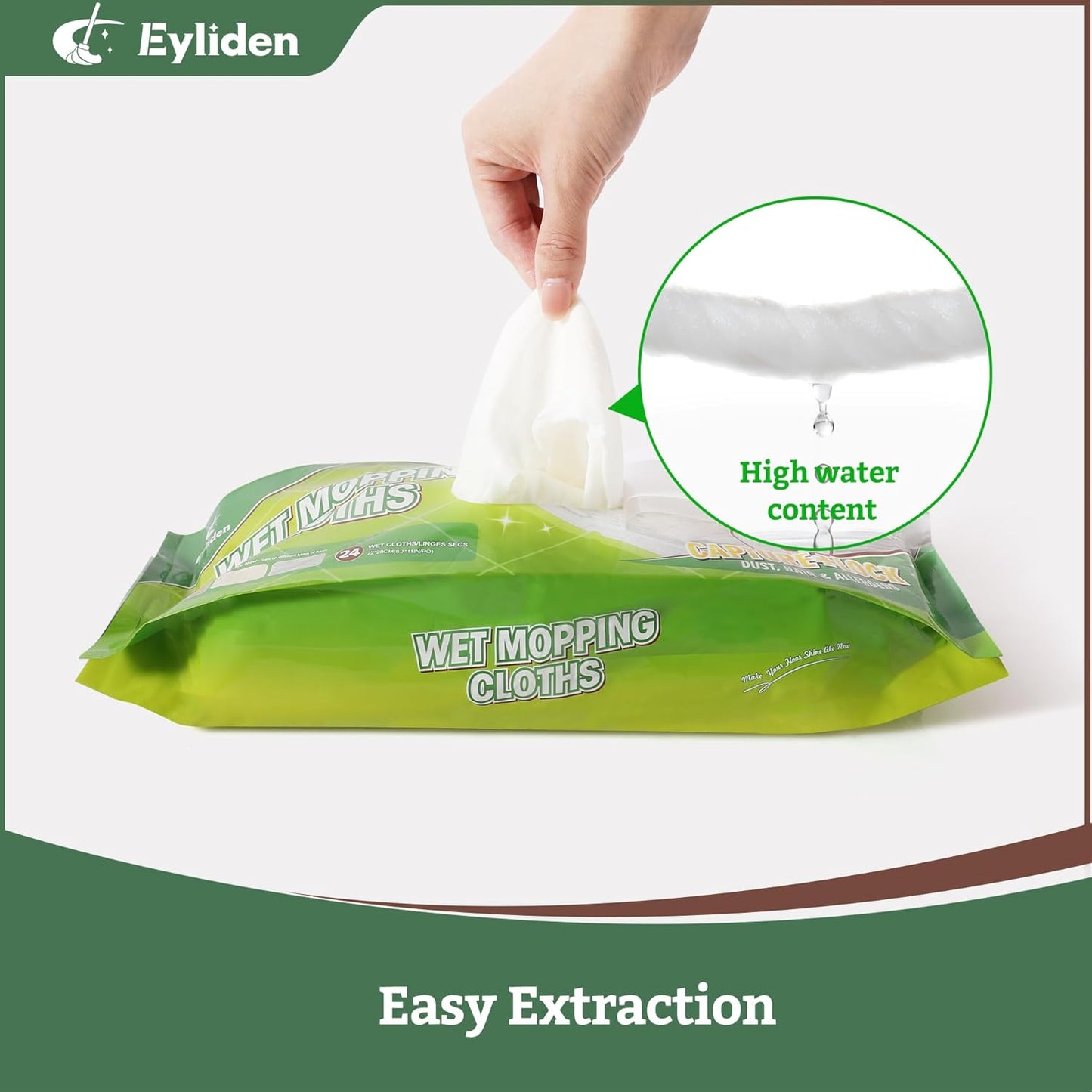 Eyliden 24 Count Wet Mop Pads Refills, Pre-Moistened Floor Cleaning Disposable Pads with Cleaner for 10 inch Sweeper Mops, Safe for Hardwood Laminate Tile Vinyl and Linoleum Floors
