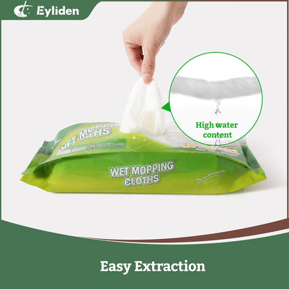 Eyliden 24 Count Wet Mop Pads Refills, Pre-Moistened Floor Cleaning Disposable Pads with Cleaner for 10 inch Sweeper Mops, Safe for Hardwood Laminate Tile Vinyl and Linoleum Floors