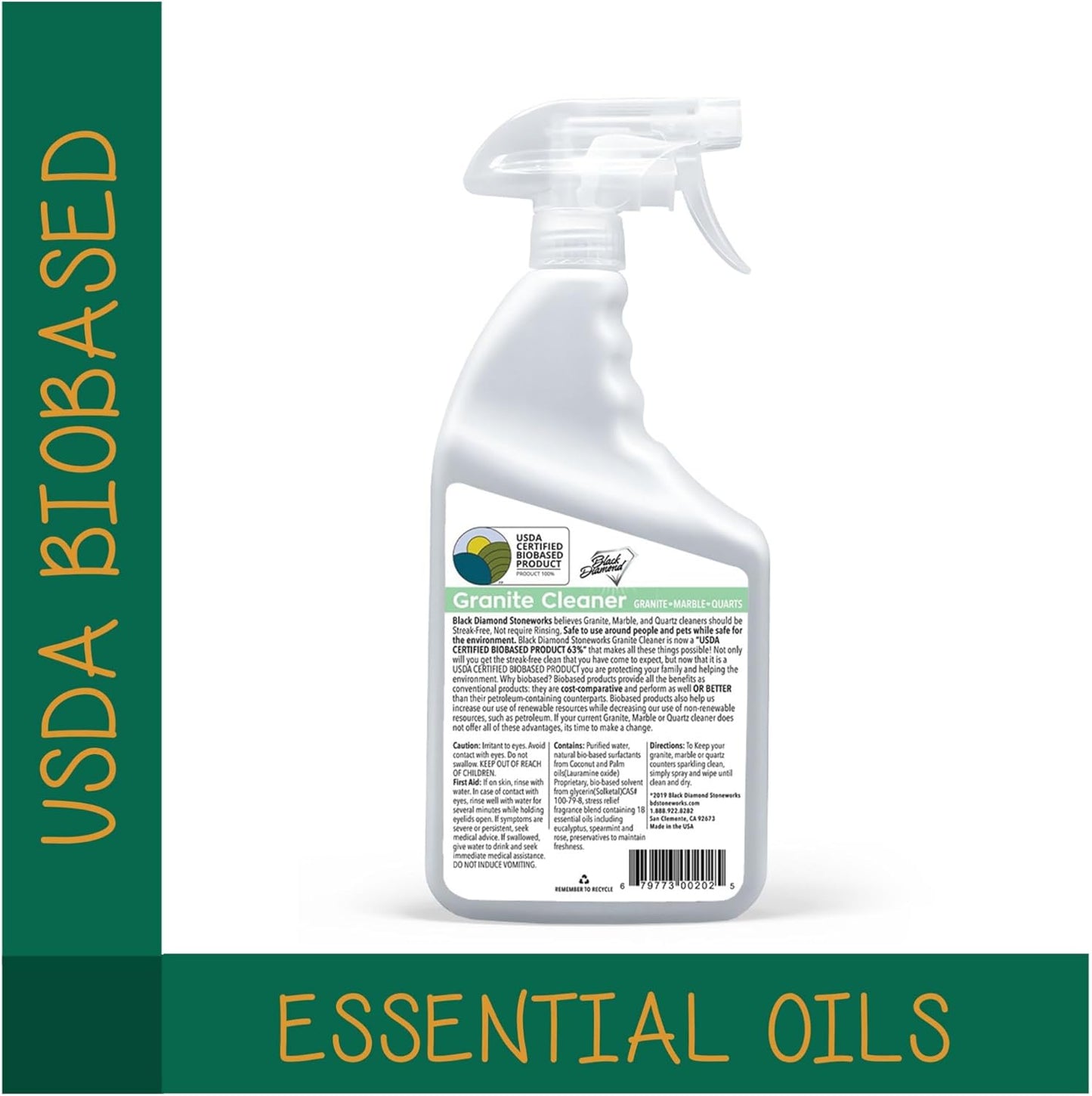 Black Diamond Stoneworks Granite Counter Cleaner: USDA Certified BIOBASED- Safe for Granite and other stone countertops. Safe for food contact formula to keep your countertops looking fresh and clean!