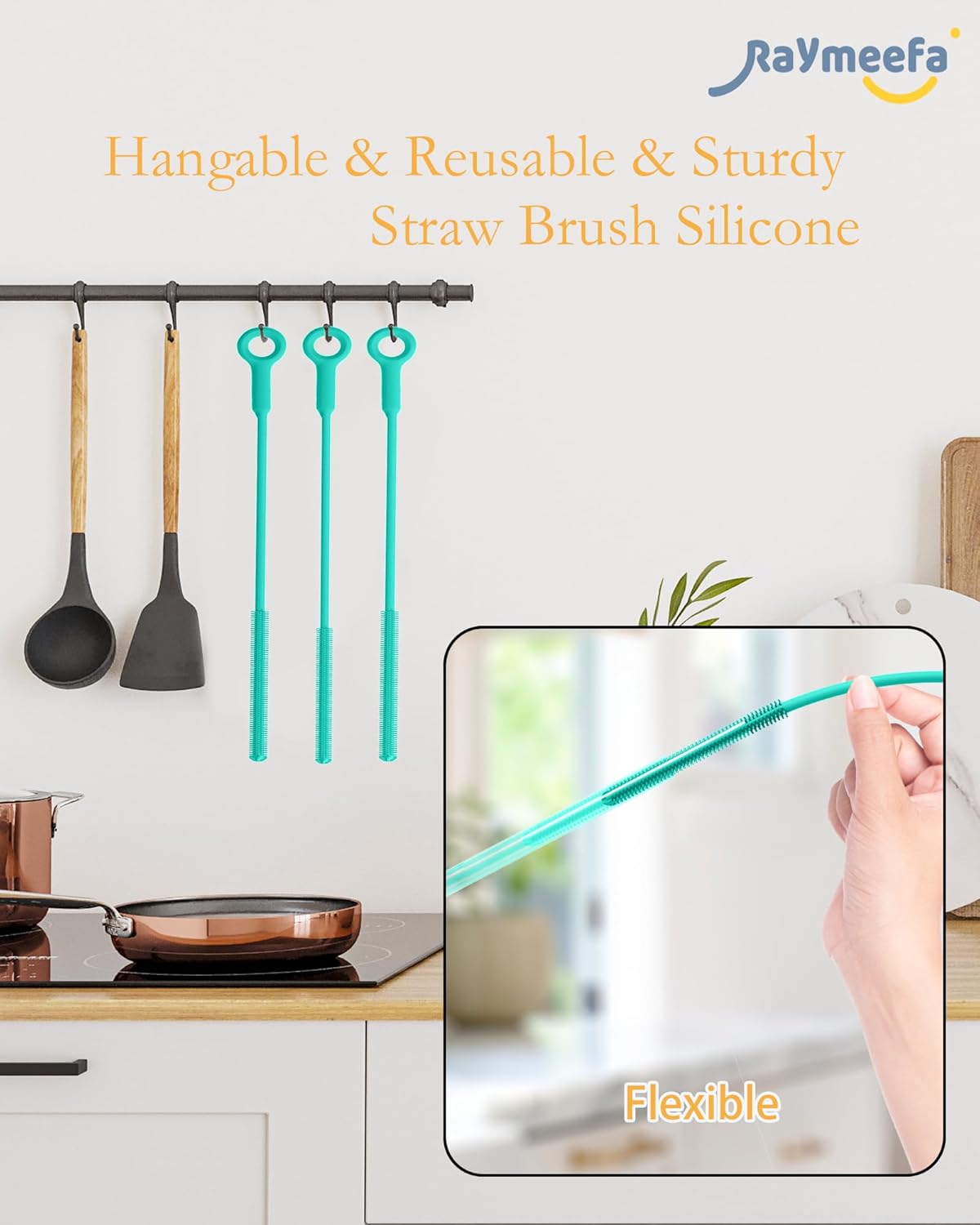 Straw Cleaner Brush Set - Raymeefa Scratch-Free Detail Cleaning for Reusable Straws & Tumblers (Blue)
